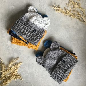Toddler Bear Beanie - Yellow and Grey