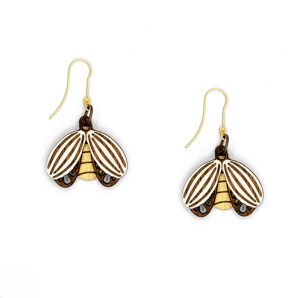 Woodcut beetle earrings