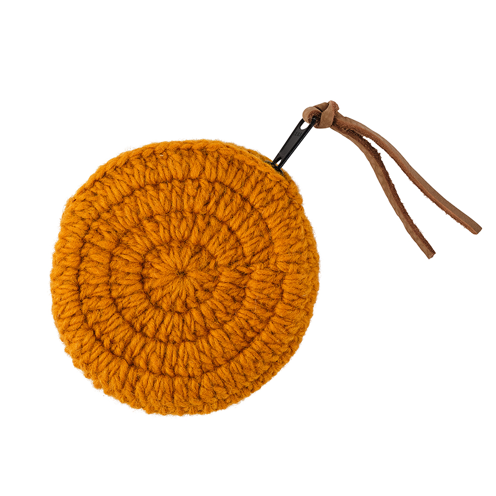 Crochet Wool Round Coin Purse - Mustard