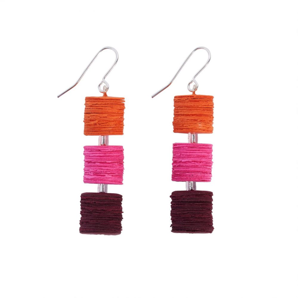 Iva Earrings - Pink Red and Brown