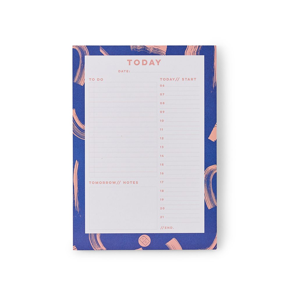 Cool stationery - daily planner pad with blue brushstrokes design