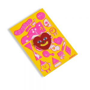 Red Heart Enamel Pin on risograph printed backing card