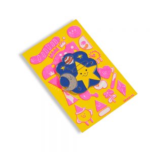 Starry night enamel pin on risograph printed backing