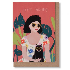 Lady and the Cat Greetings Card