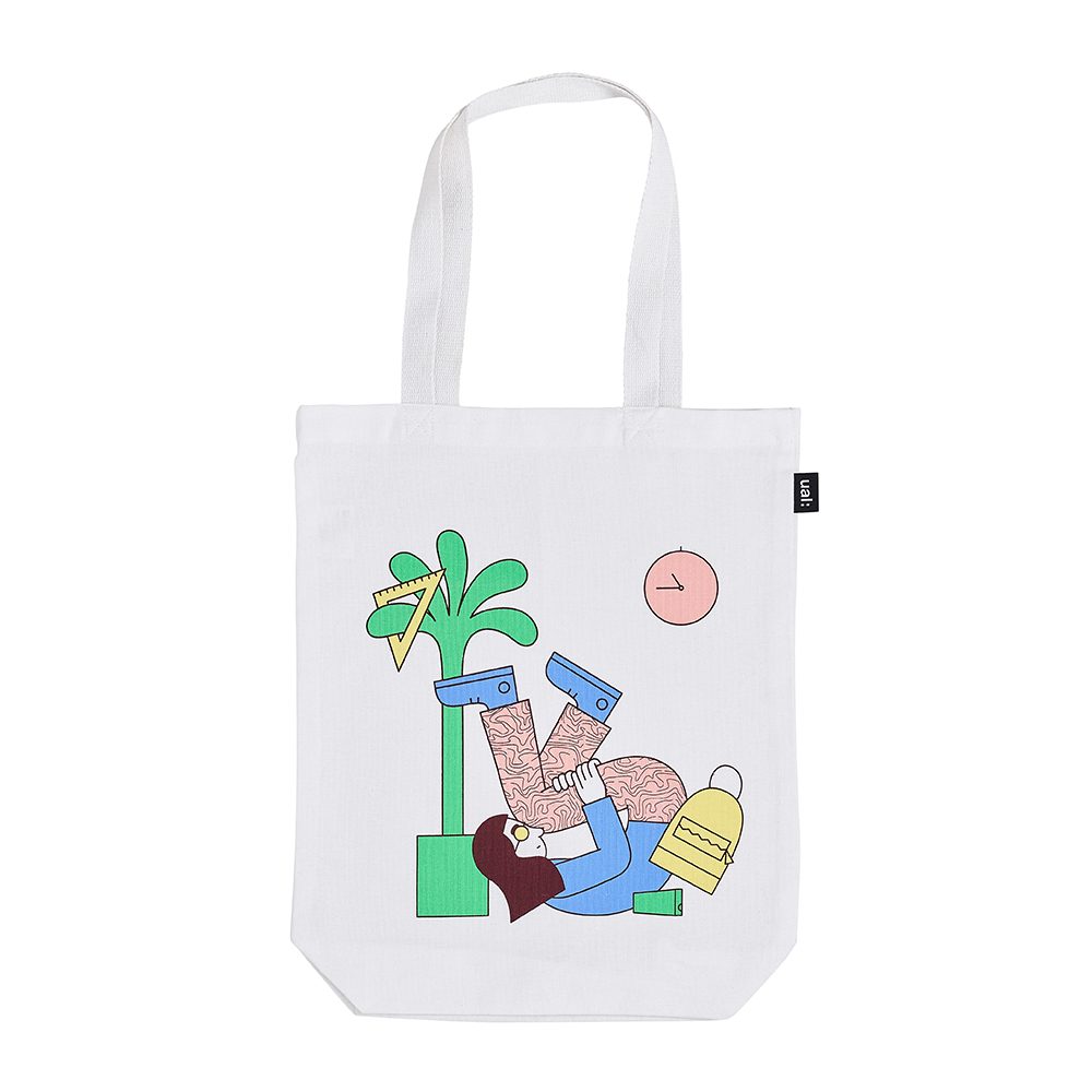 Colourful bags - white tote with illustration of woman