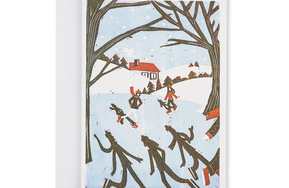Card with people ice skating
