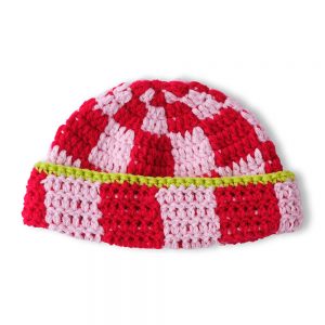 Checked Crochet Beanie - Red and Pink
