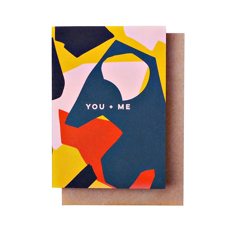 Abstract Valentines card with You + Me slogan