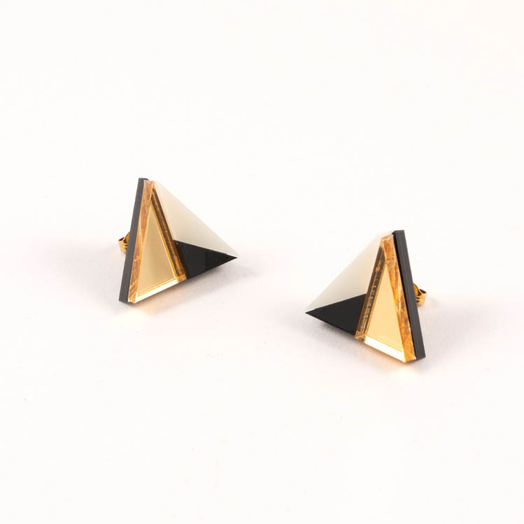 Acrylic black, white and gold earrings