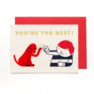 Cute greetings card with dog high five illustration