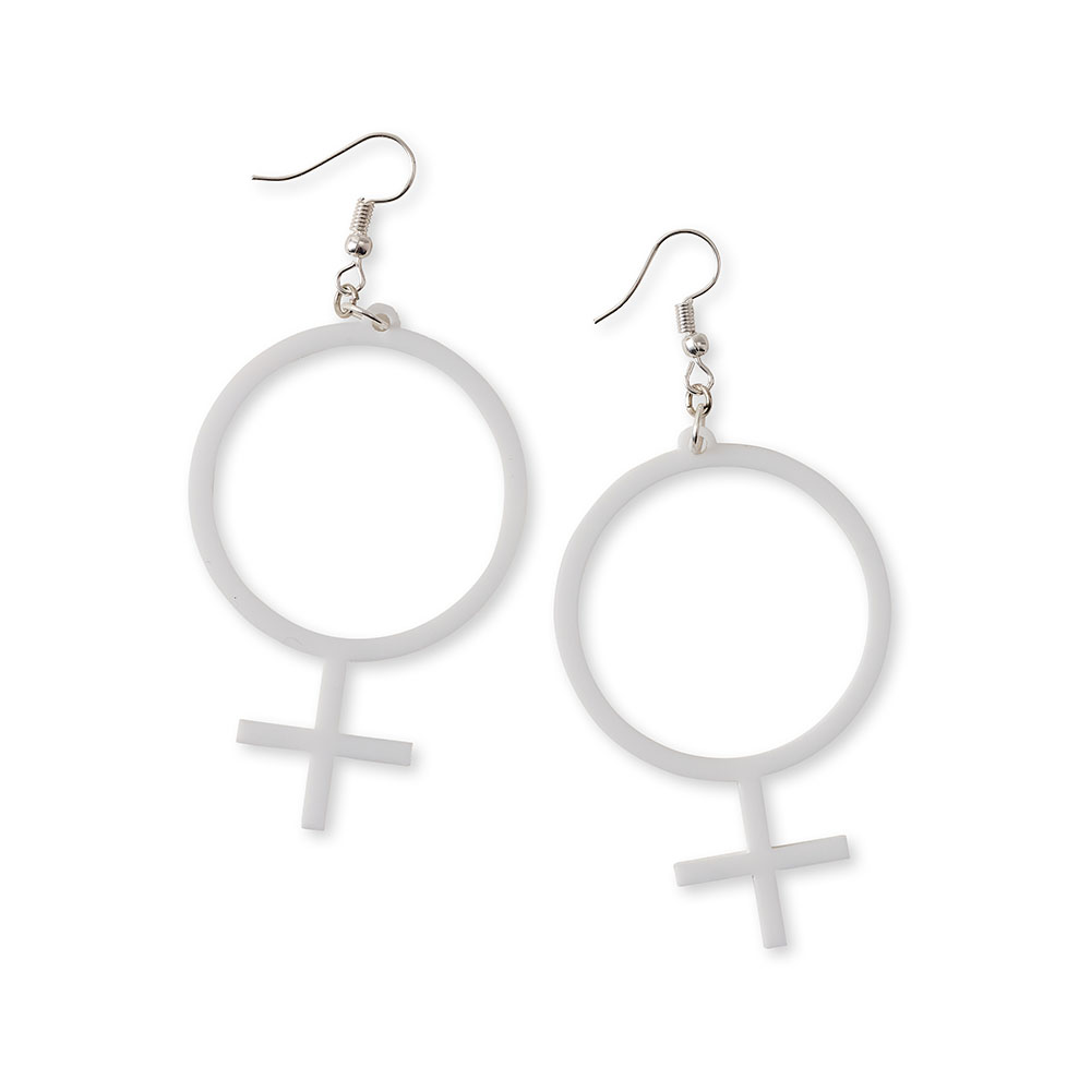 Earrings in the shape of the 'female' symbol.