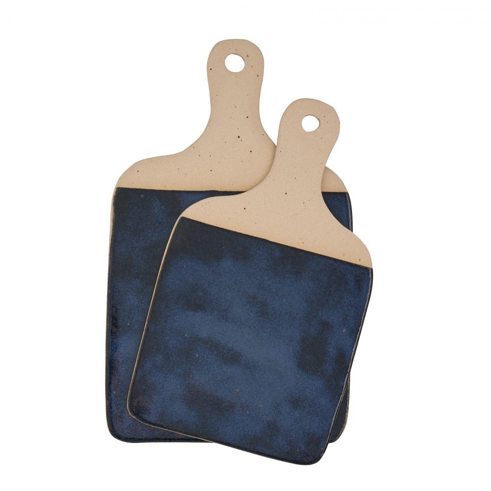 Stoneware Cheeseboard Set - Galaxy Glaze Set of two ceramic cheese boards with dark blue glaze