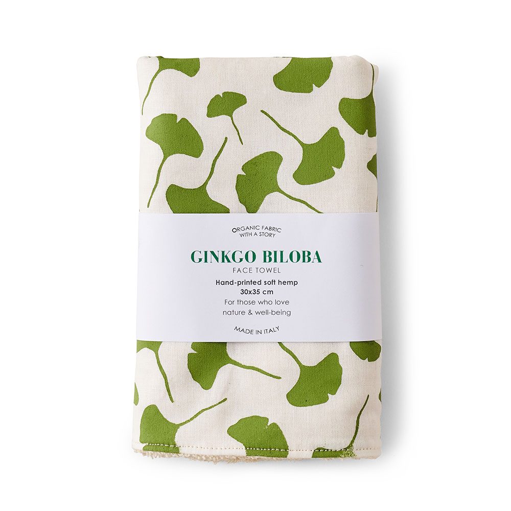 hemp face towel with gingko leaf print