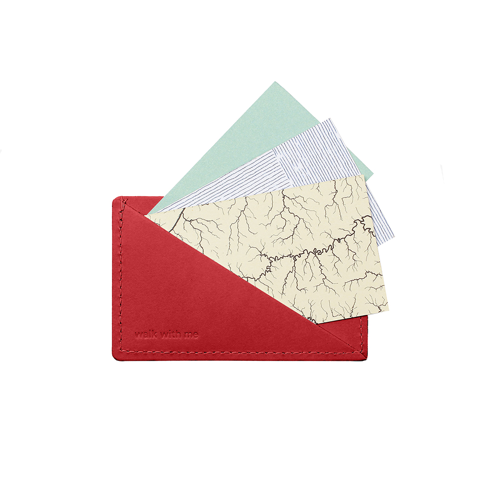 Gifts for him - recycled leather card holder red