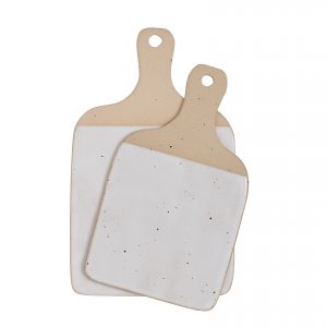 Stoneware Cheeseboard Set - Cool White Glaze Set of 2 ceramic cheese boards with white glaze