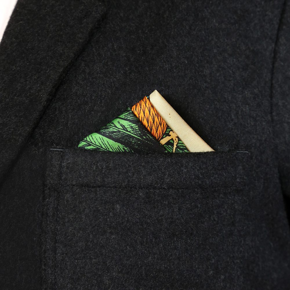 Designer pocket square - silk with bird design