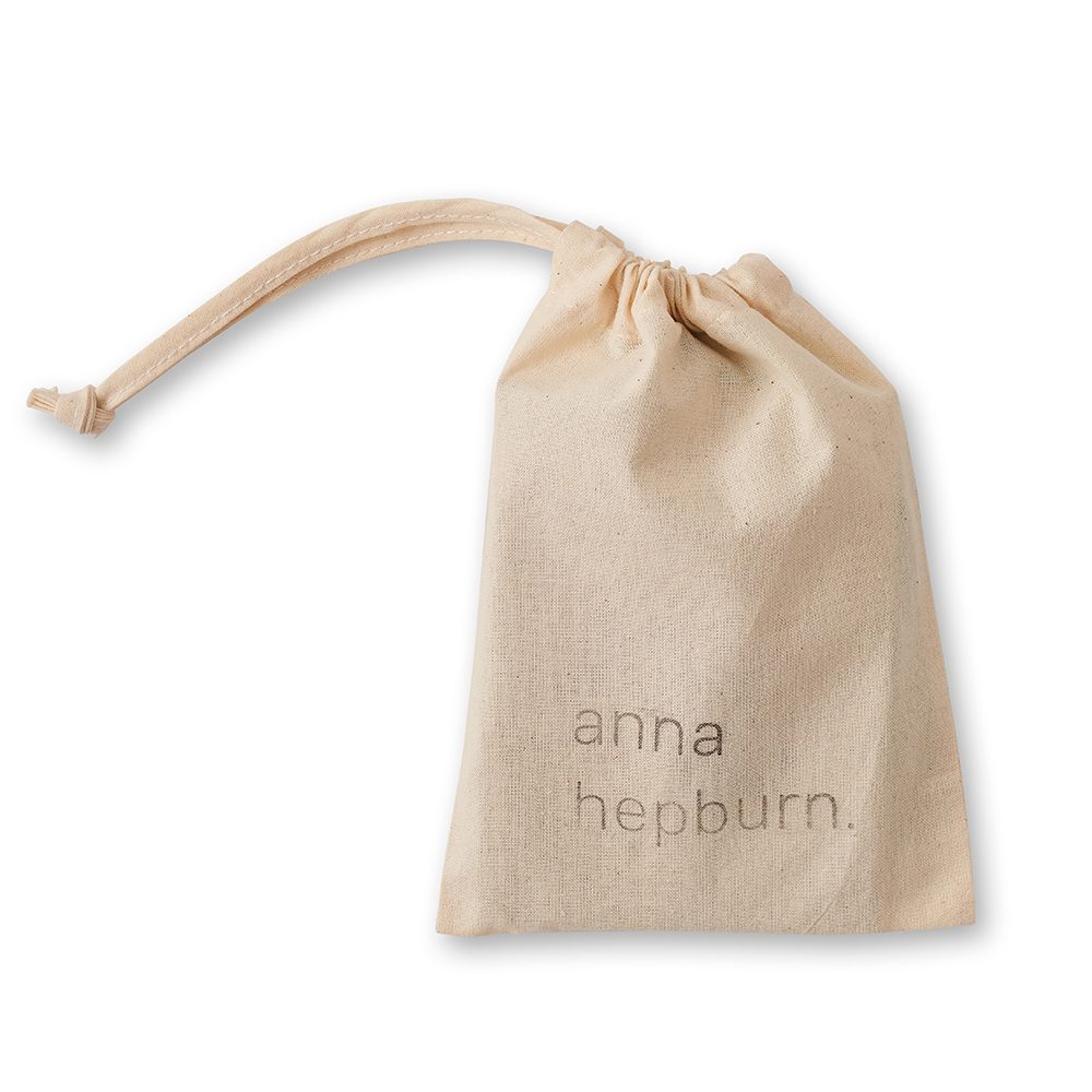 Bag with the designer's name 'Anna Hepburn' printed.