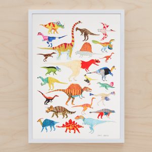 Dinosaur Print A3 by James Colourful A3 print with different dinosaurs