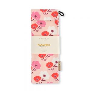 Organic Cotton Toothbrush Bag - Papavero with red and pink flowers printed