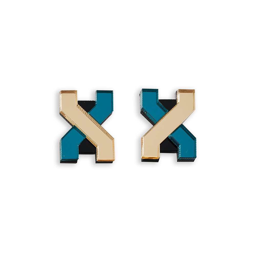 Statement earrings - Teal and Gold laser cut acrylic earrings