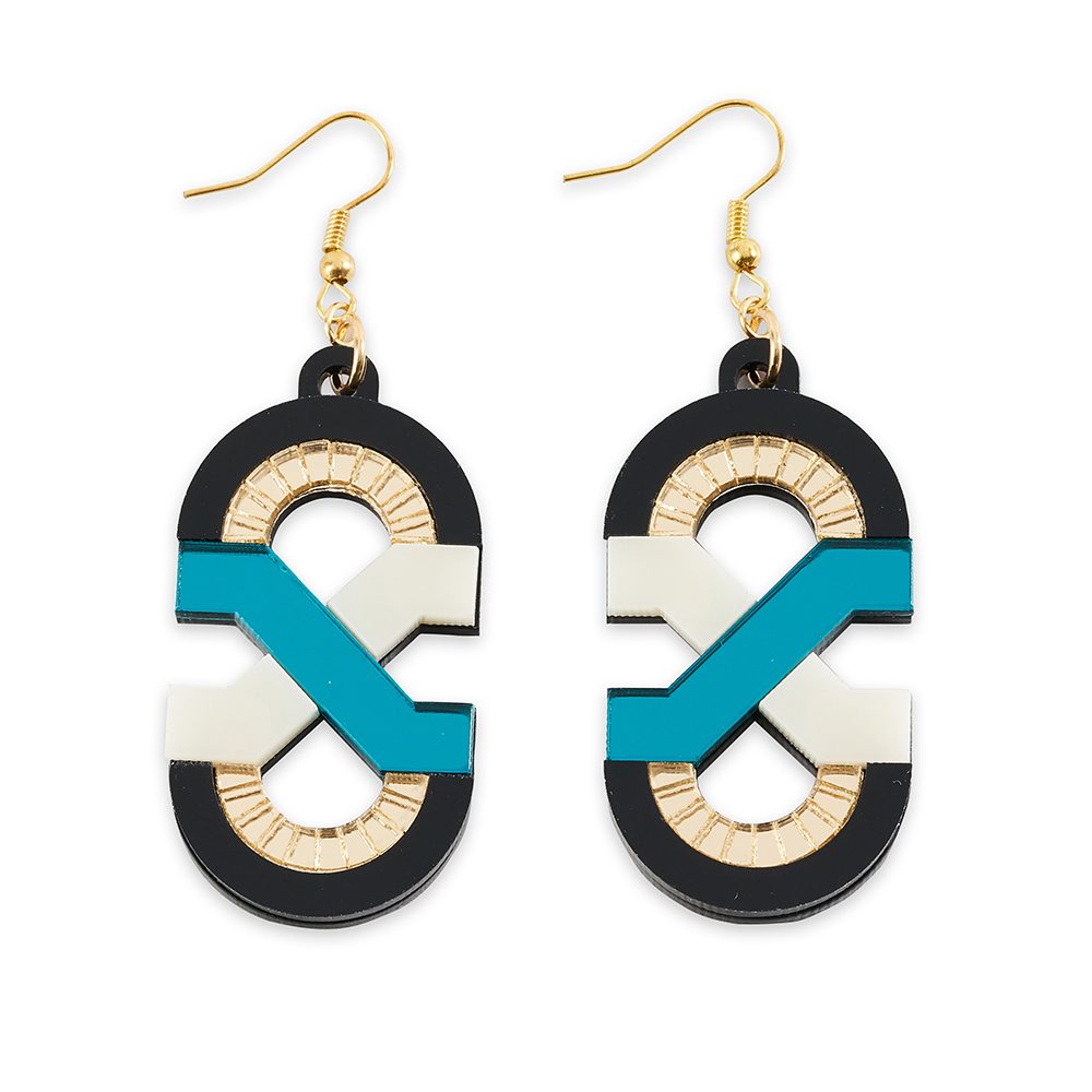Statement earrings - Teal, Ivory and Gold laser cut acrylic earrings