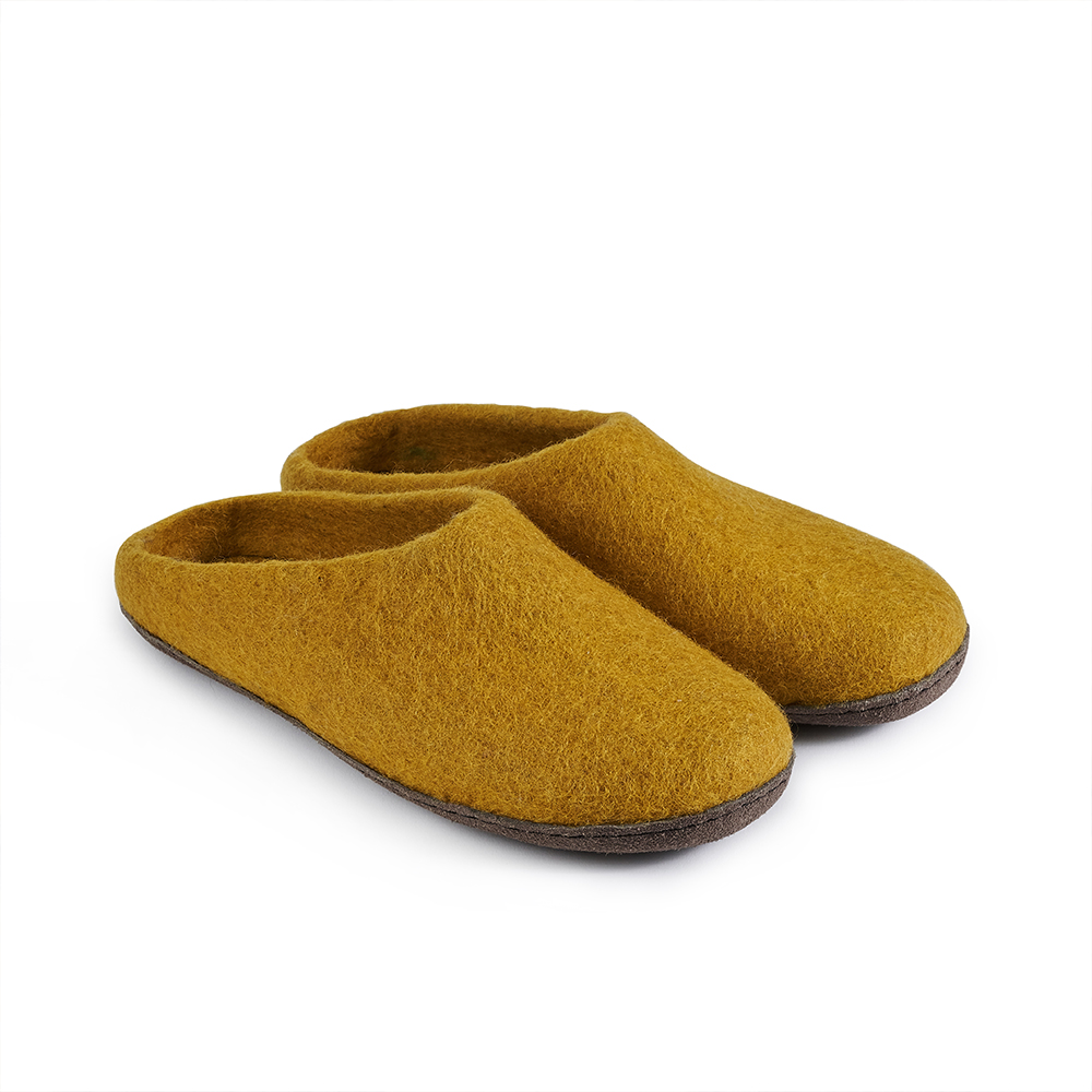Fairtrade felt slippers in mustard yellow