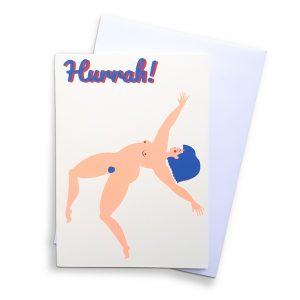 Card with naked lady and word Hurrah!