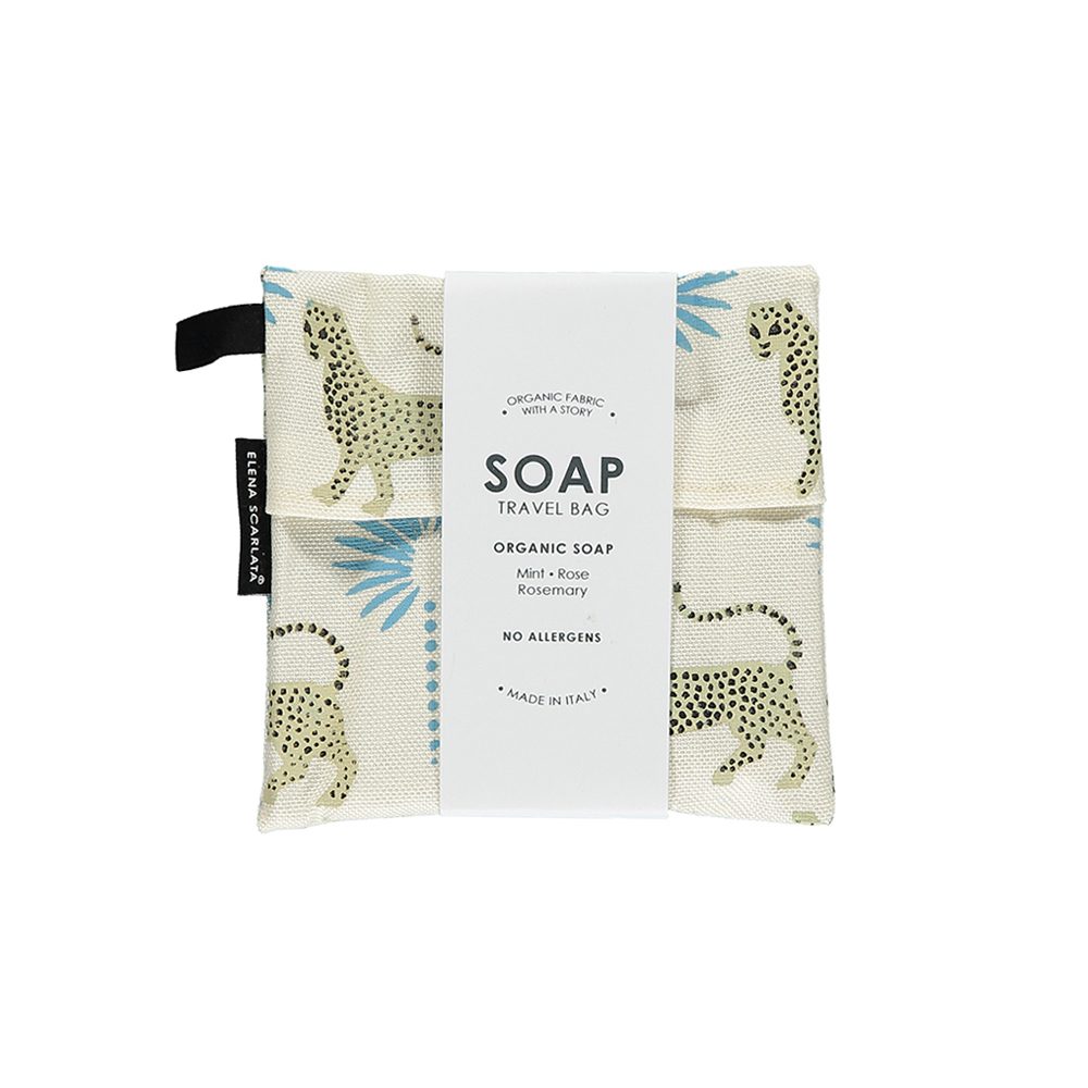 Gift ideas under £20 - Organic travel soap bag with Gattopardo design