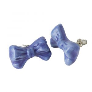 Bow shaped earrings in periwinkle blue. Made out of porcelain and sterling silver