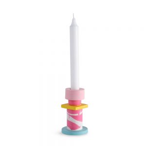 Totem Candle Holder - Turquoise and Pink with candle