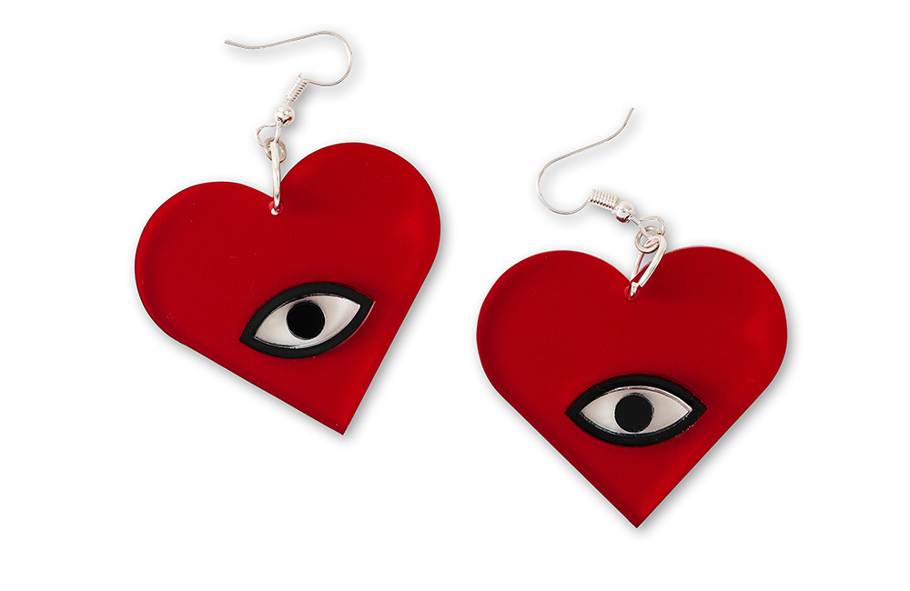 Acrylic heart earrings with eyes