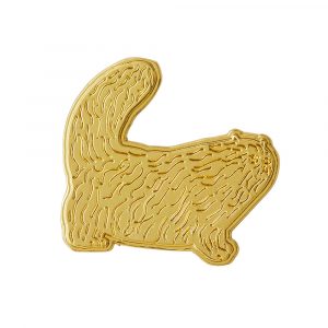 Gold finished metal pin badge depicting fluffy cat