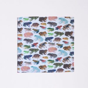 A square handkerchief featuring a variety of frog and toad breeds in colourful detail.