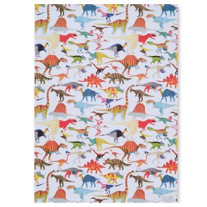 Dinosaur Gift Wrapping Paper - colourful dinosaurs printed on a white sheet