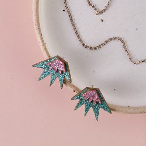 Bang Bang Stud Earrings - Jade and Baby Pink