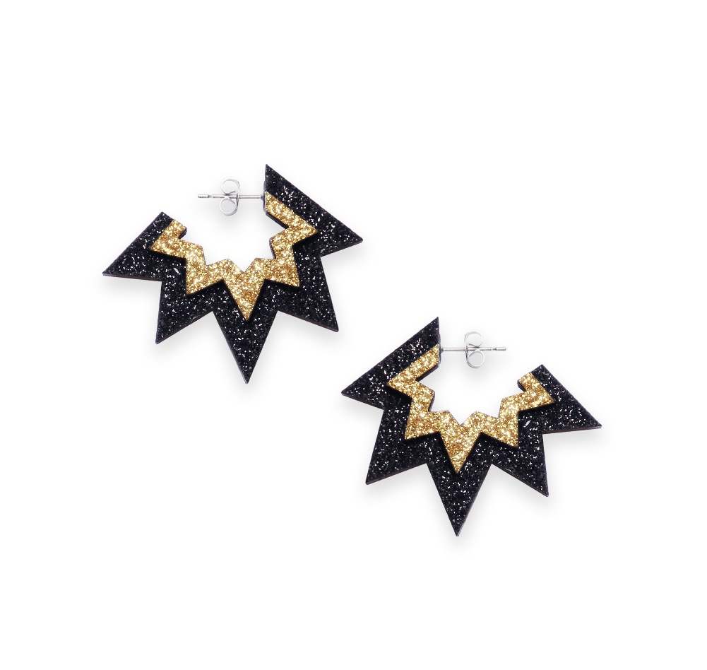 Bang Bang Stud Earrings - Black and Gold