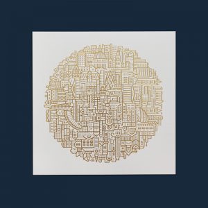 Circular London in Gold Print Home wall art - illustrated print of London in gold foil on white background