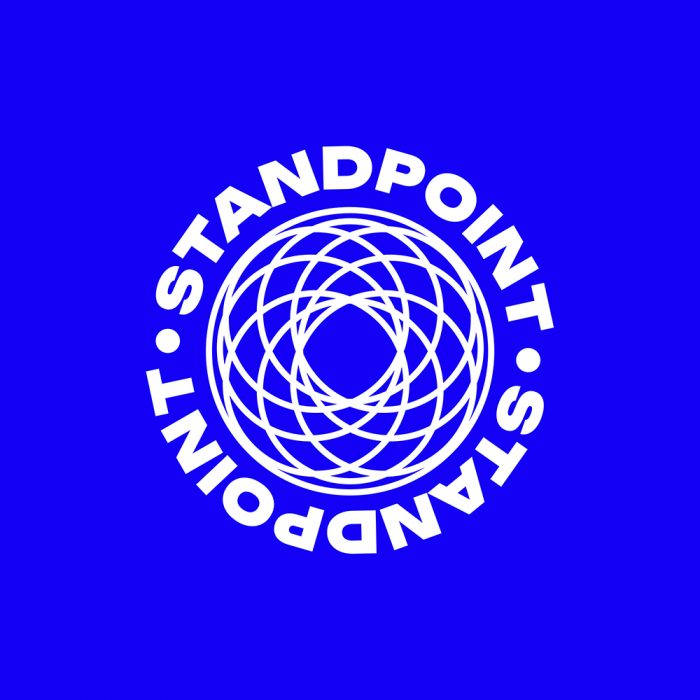 blue and white logo for standpoint print sale