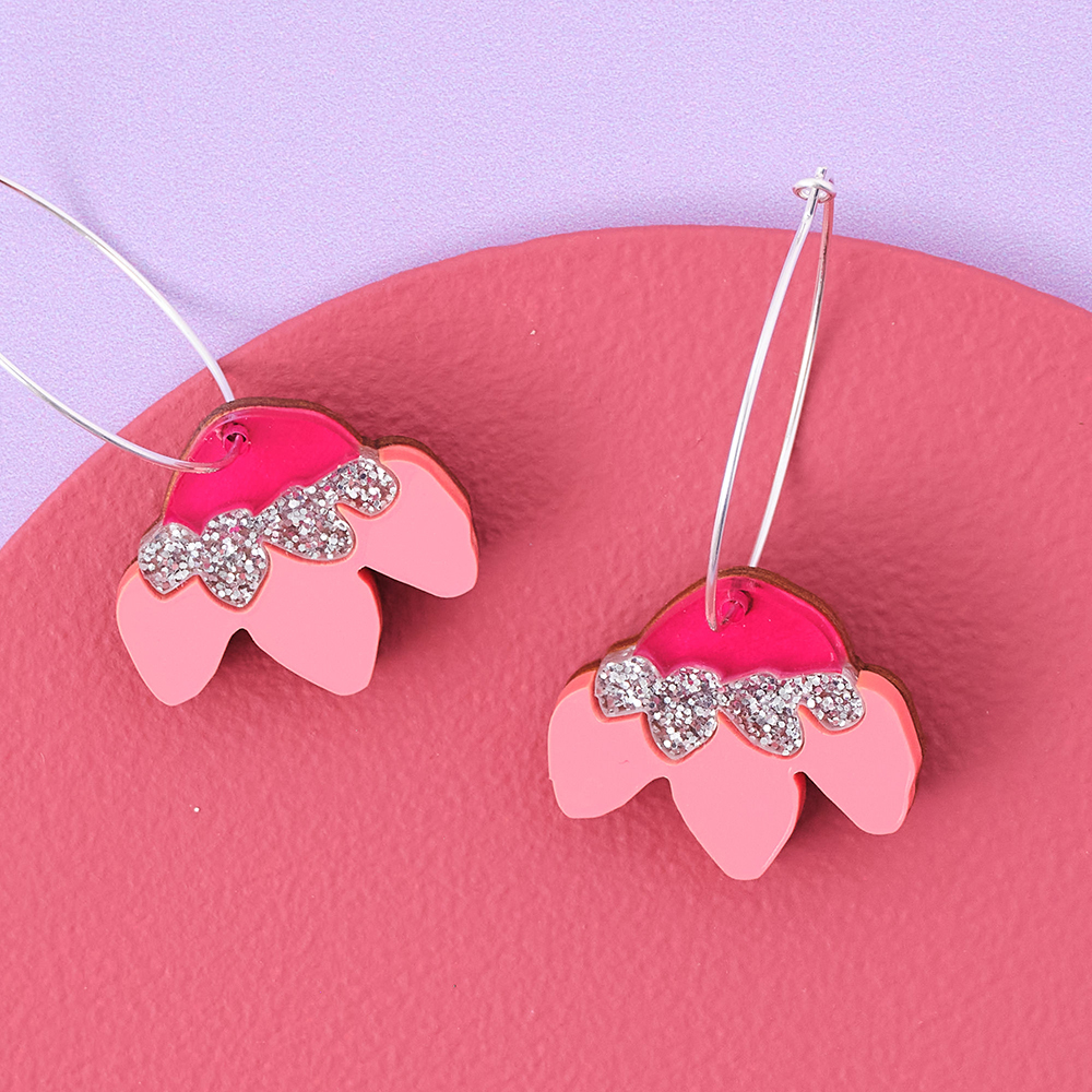 Cecilia Flower Hoop Earrings - Pink