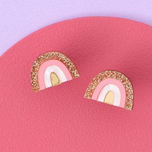 Rainbow Stud Earrings - Coral