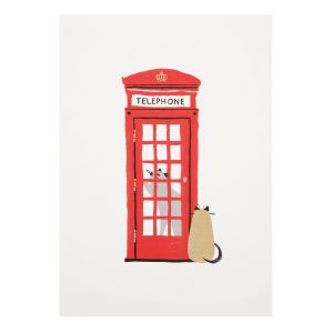 London Telephone Cat Print A4
