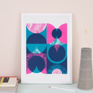 2 Colour Grid Pink and Turquoise Print A3