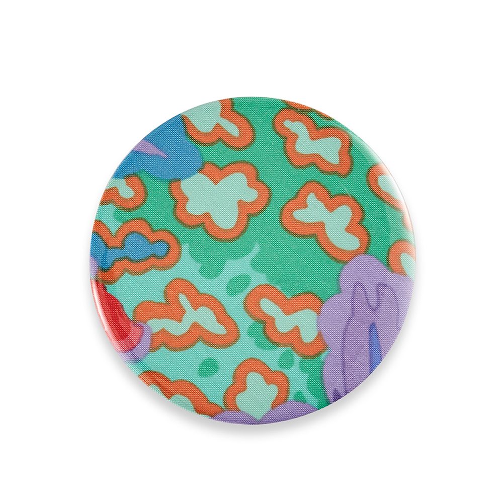 Pocket mirror with turquoise and orange pattern