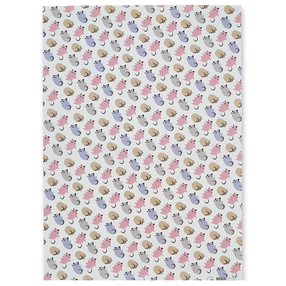 Kitty Gift Wrapping Paper features pink, grey and beige cats on a cream background.