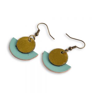 Bauhaus Style Leather Earrings - Turquoise