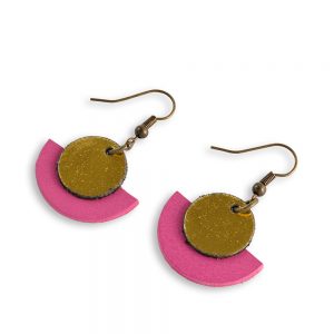 Bauhaus Style Leather Earrings - Pink