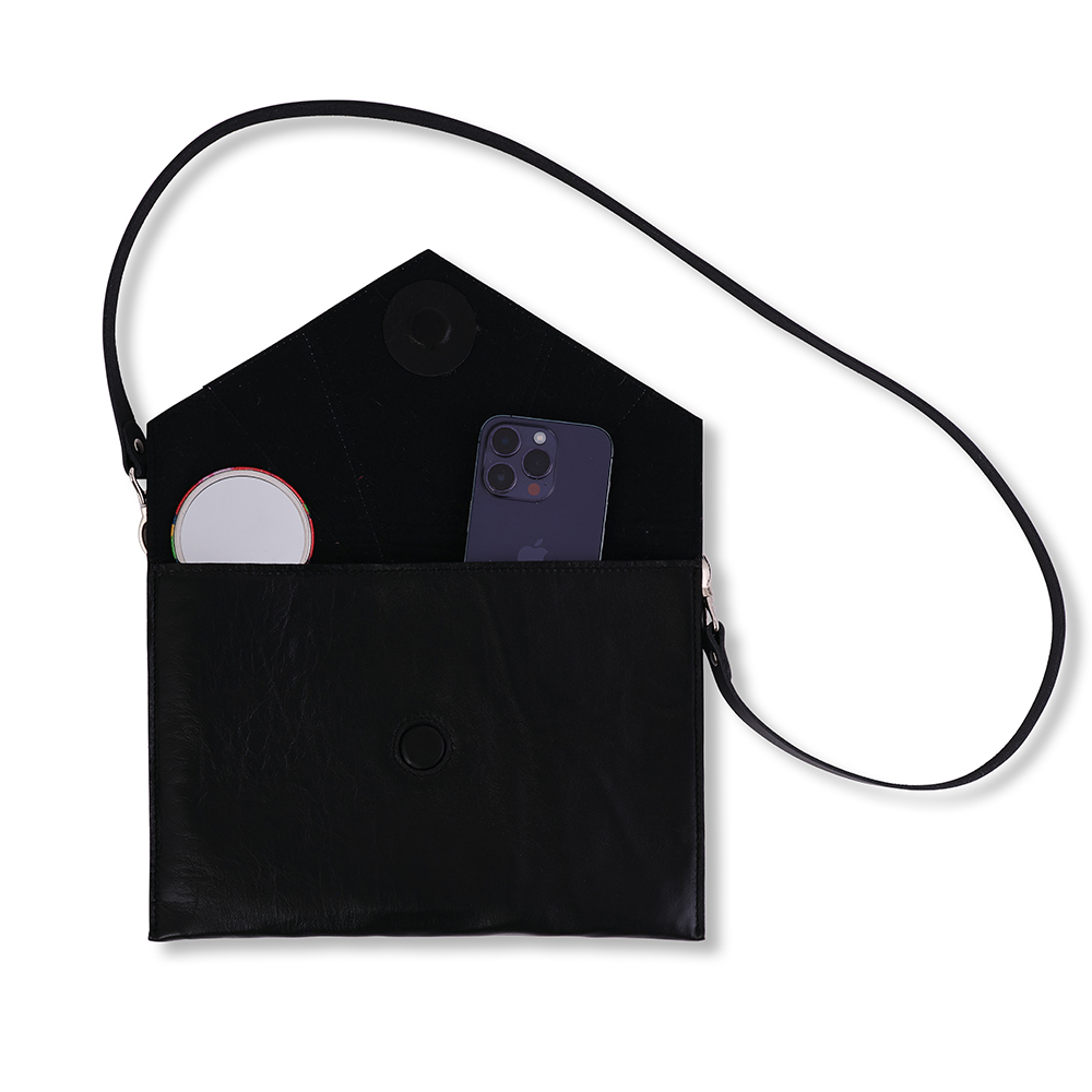 Art Deco Leather Clutch Bag - Black