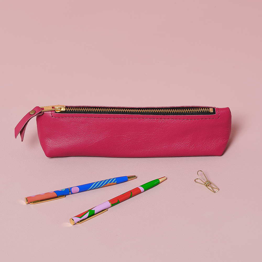 Leather Pencil Case - Pink