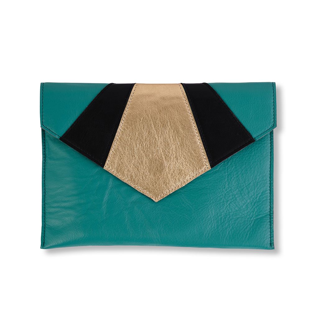 Art Deco Leather Clutch Bag - Mint Green