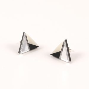 Statement earrings - Form 011 silver, black and ivory acrylic studs